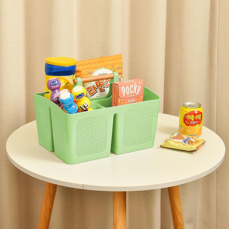 A-Link Portable Shower Caddy Basket with Compartments, Plastic Divided Cleaning Caddy Organizer Storage Tote with Handle for Bathroom, College, Dorm Room Essentials - Green - Image 5